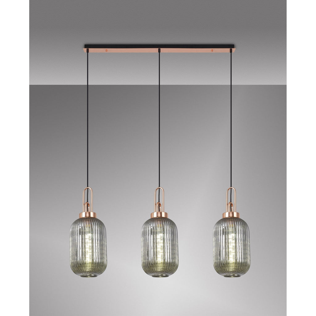 NLK06029 Amsterdam 3 Light Linear Pendant Copper Matt Black