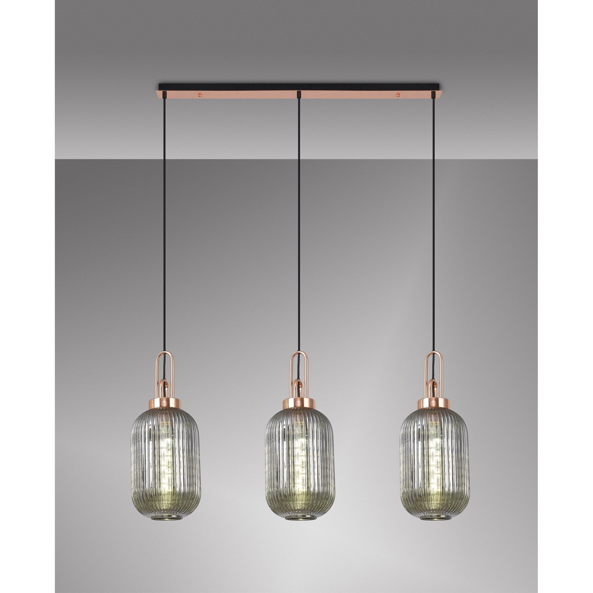 NLK06029 Amsterdam 3 Light Linear Pendant Copper Matt Black
