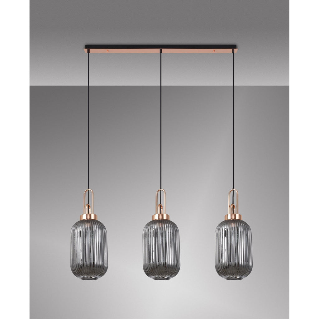 NLK06029 Amsterdam 3 Light Linear Pendant Copper Matt Black