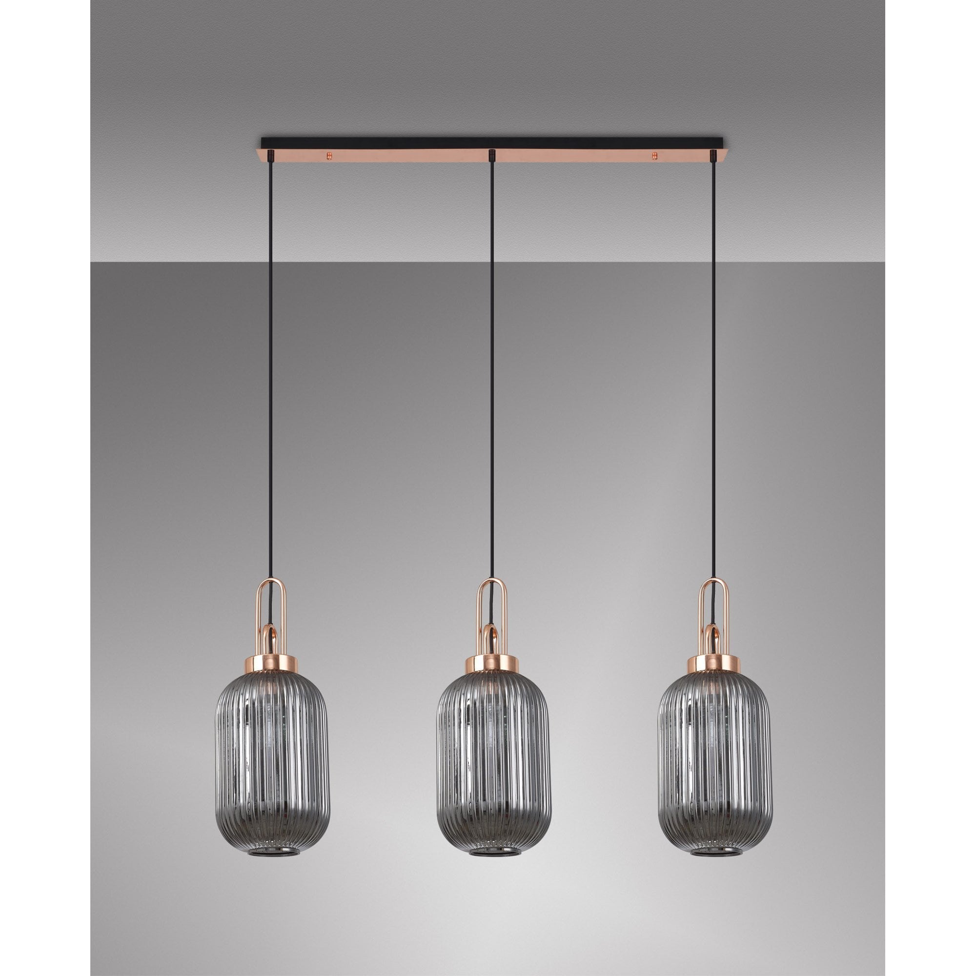 NLK06029 Amsterdam 3 Light Linear Pendant Copper Matt Black