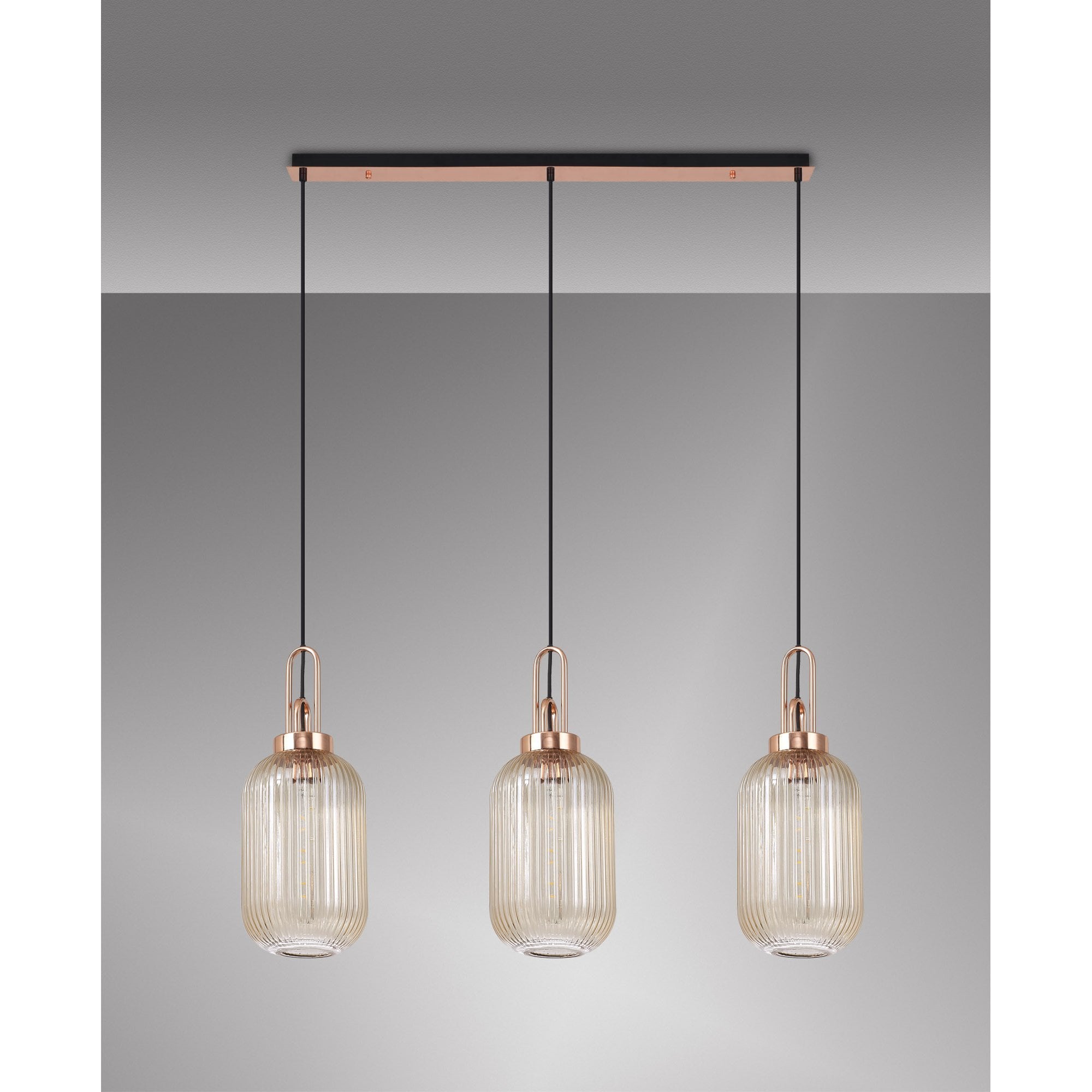 NLK06039 Amsterdam 3 Light Linear Pendant Copper Matt Black