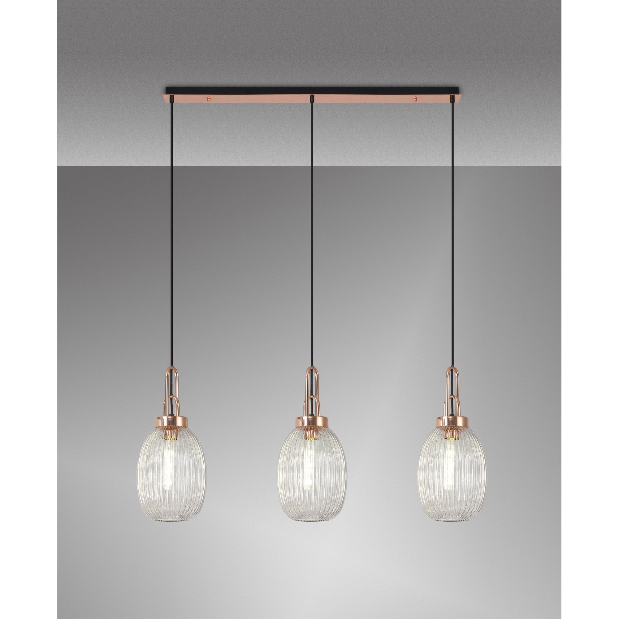NLK06049 Amsterdam 3 Light Linear Pendant Copper Matt Black