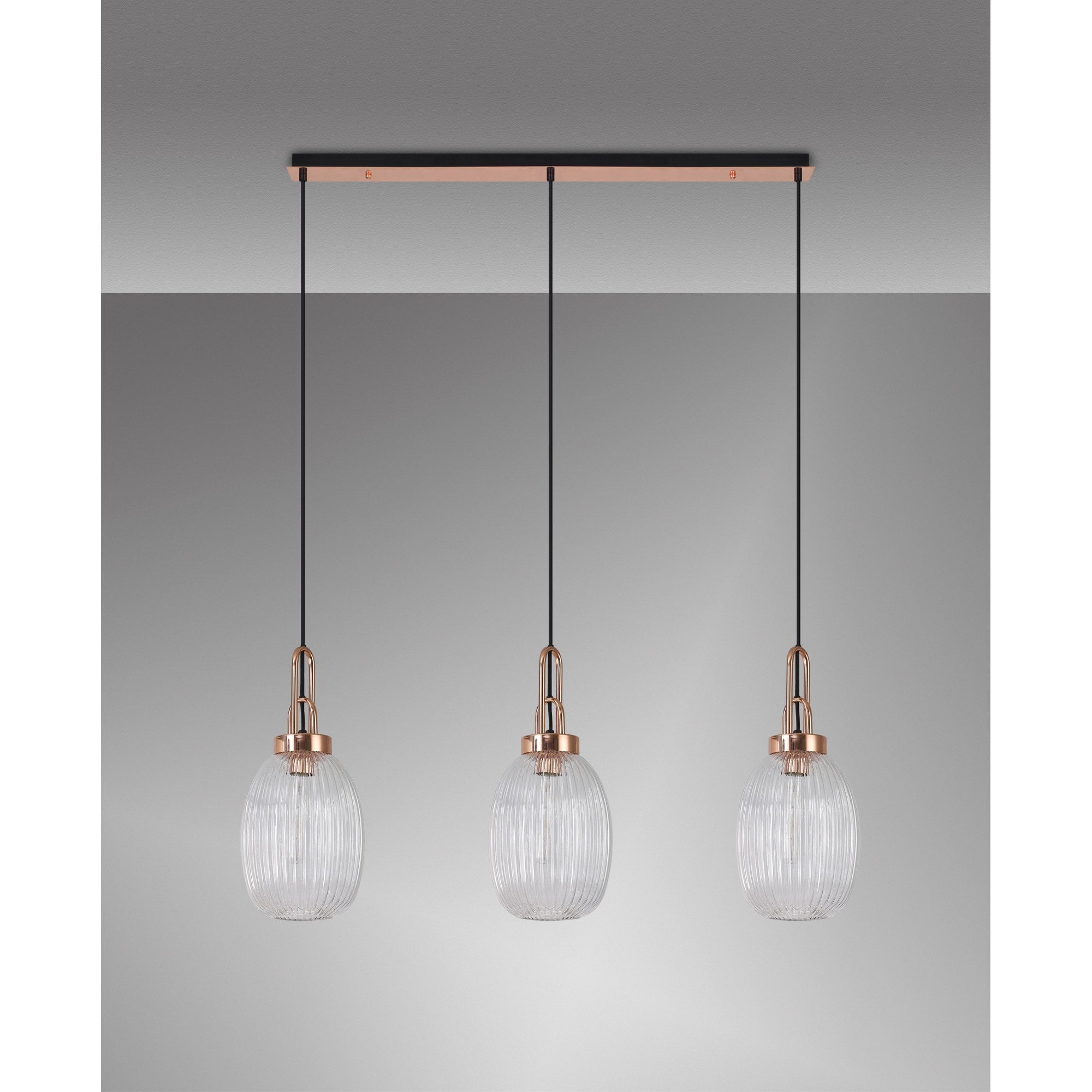 NLK06049 Amsterdam 3 Light Linear Pendant Copper Matt Black