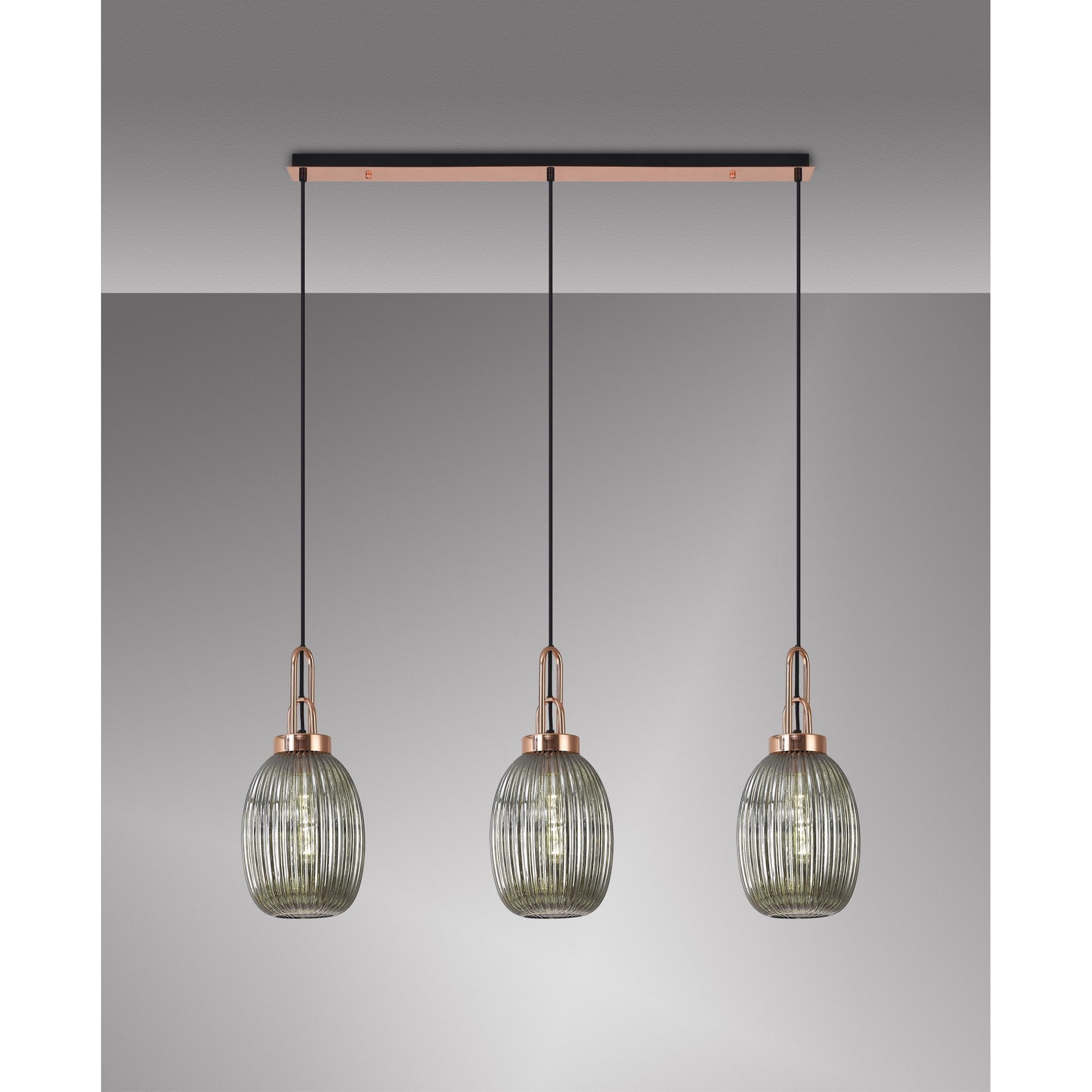 NLK06059 Amsterdam 3 Light Linear Pendant Copper Matt Black