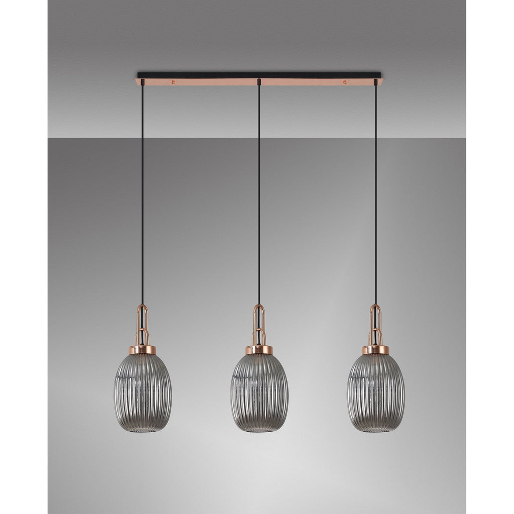 NLK06059 Amsterdam 3 Light Linear Pendant Copper Matt Black