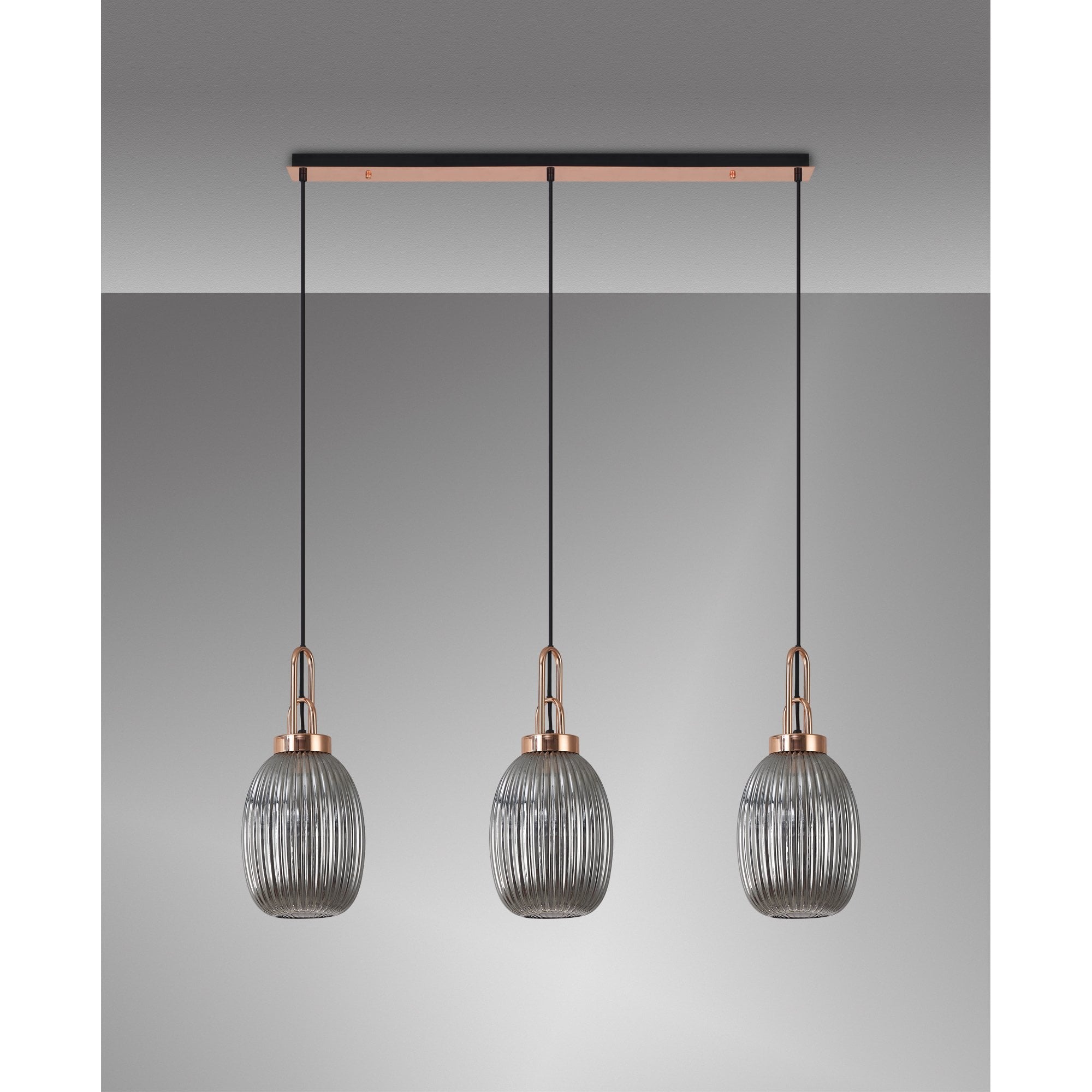 NLK06059 Amsterdam 3 Light Linear Pendant Copper Matt Black