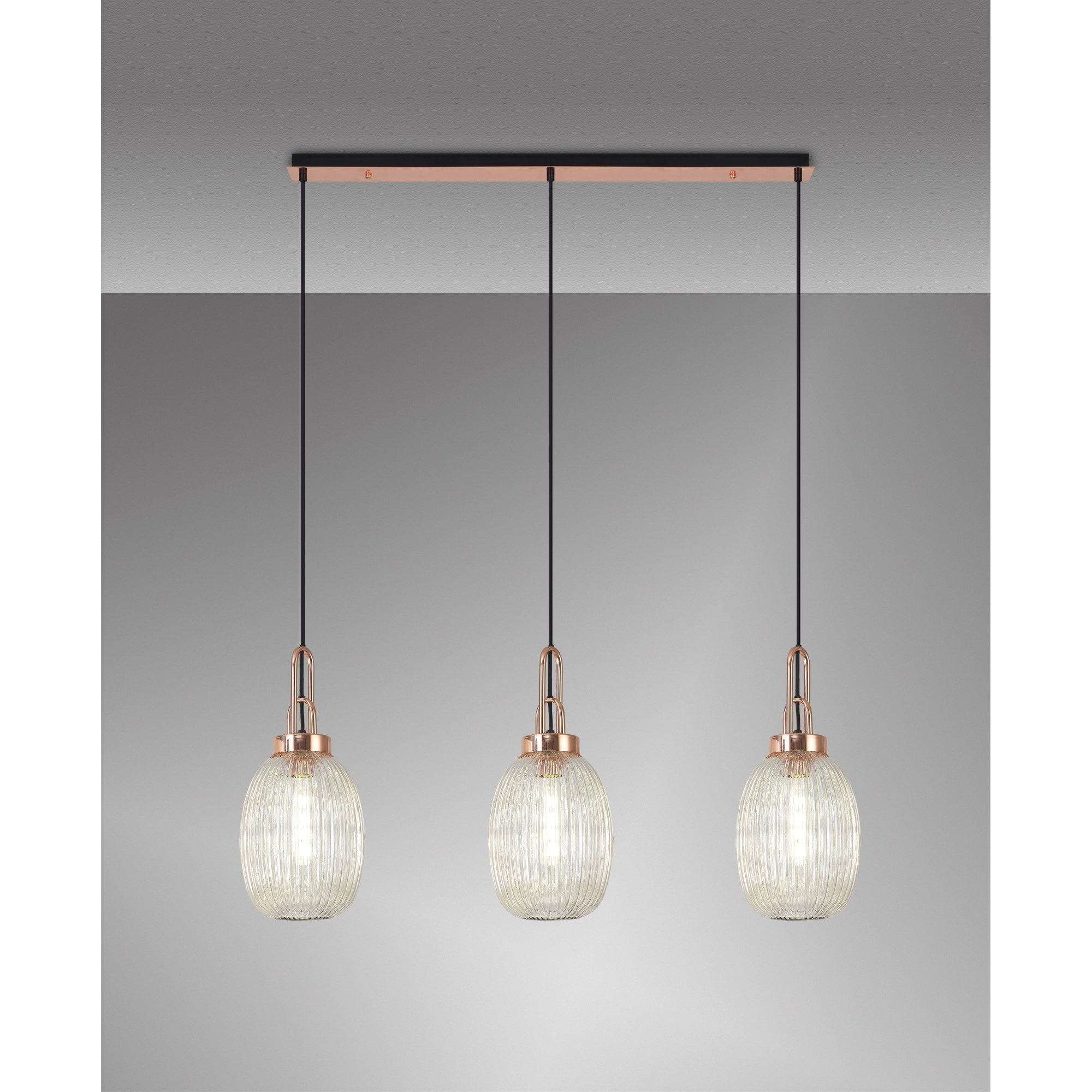NLK06069 Amsterdam 3 Light Linear Pendant Copper Matt Black