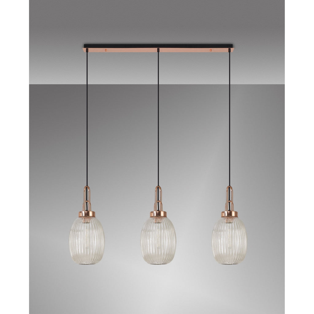 NLK06069 Amsterdam 3 Light Linear Pendant Copper Matt Black