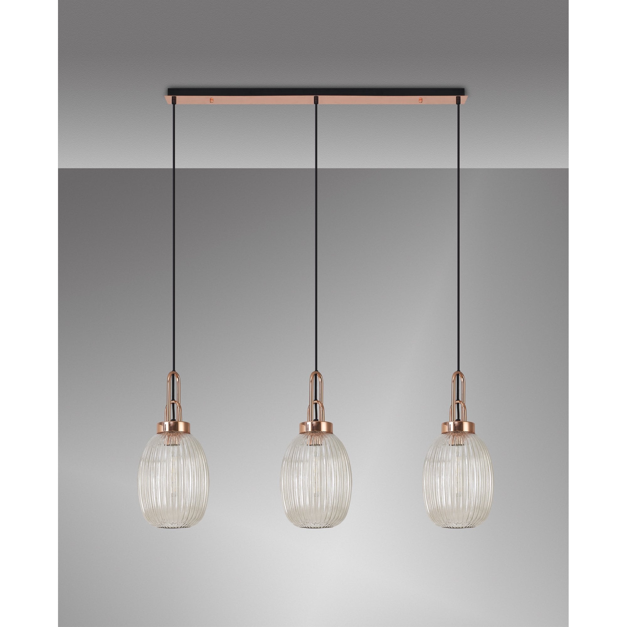 NLK06069 Amsterdam 3 Light Linear Pendant Copper Matt Black