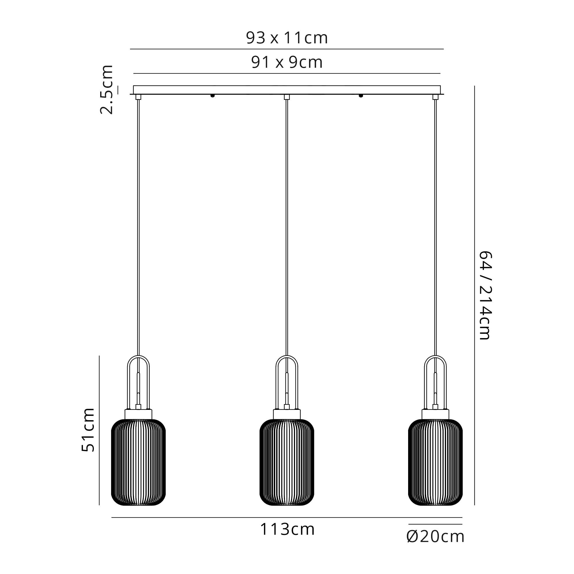 NLK06159 Acme 3 Light Linear Pendant Brass Gold Matt Black