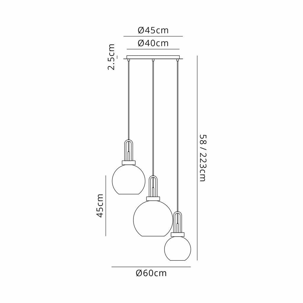 NLK15519 Acme 3 Light Round Pendant Antique Silver Matt Black