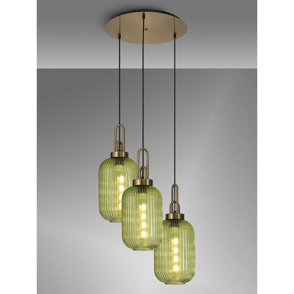 NLK15529 Acme 3 Light Round Pendant Brass Gold Matt Black