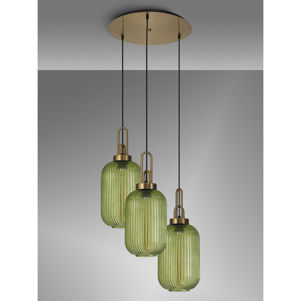 NLK15529 Acme 3 Light Round Pendant Brass Gold Matt Black