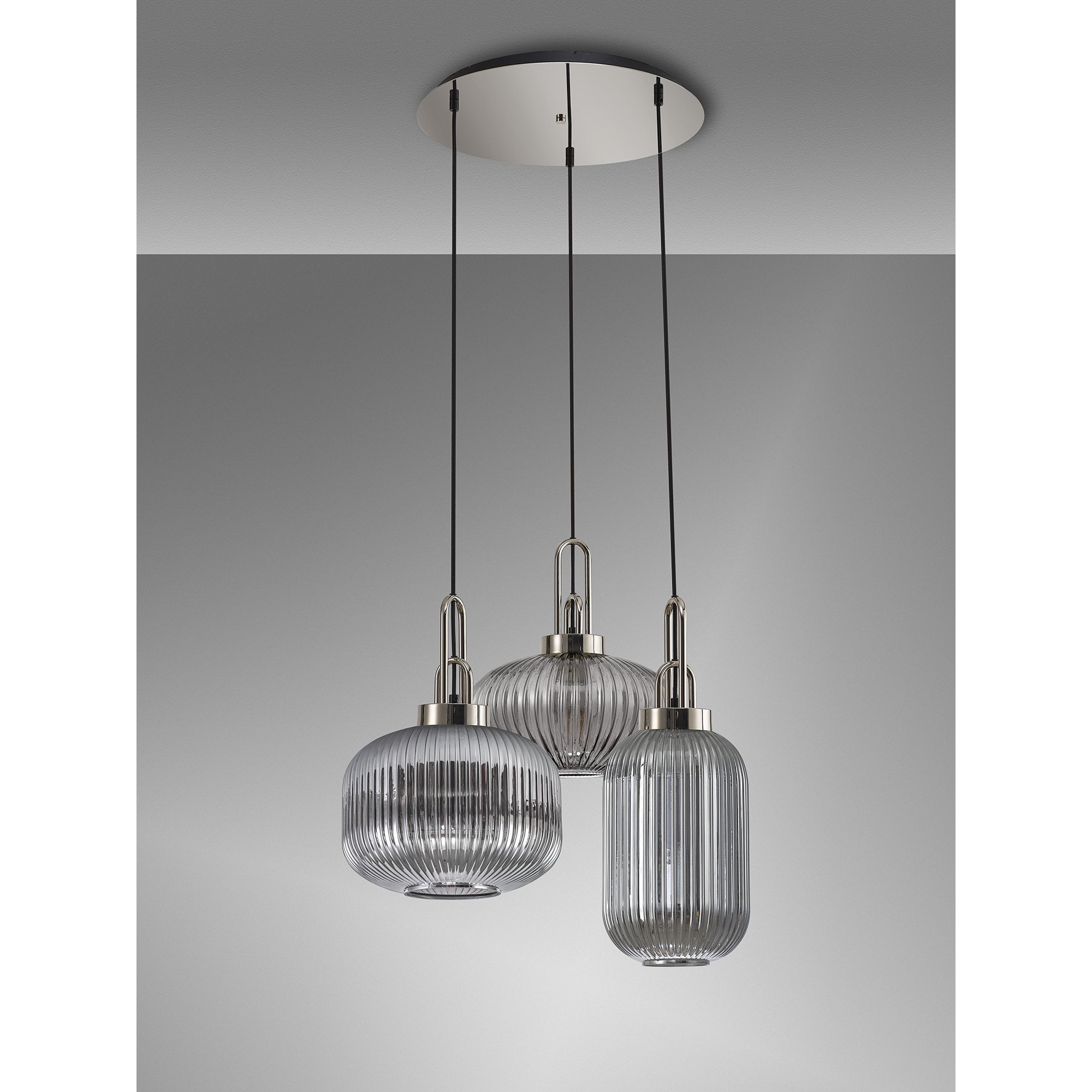 NLK15539 Acme 3 Light Round Pendant Polished Nickel Matt Black