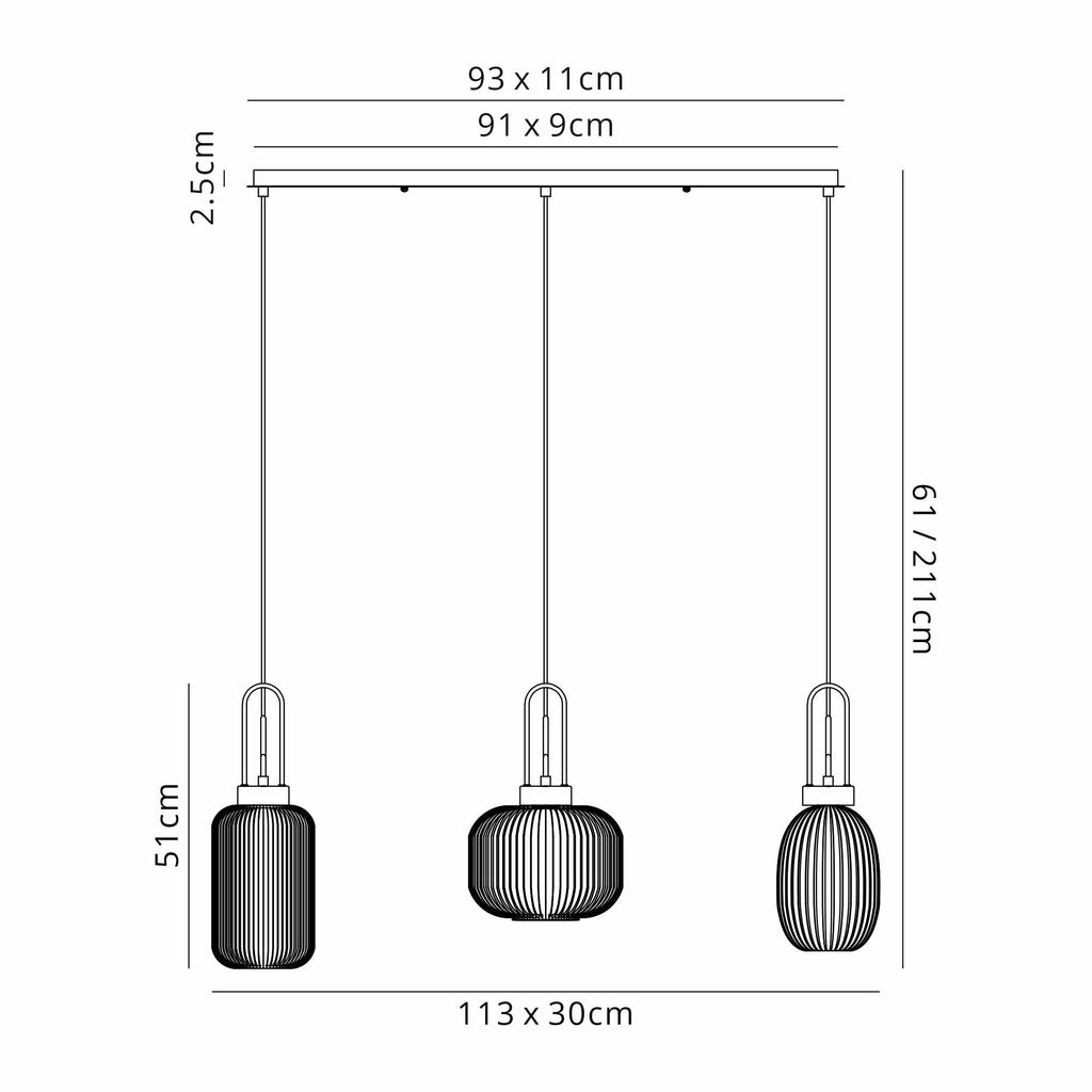 NLK15559 Acme 3 Light Linear Pendant Aged Pewter Matt Black