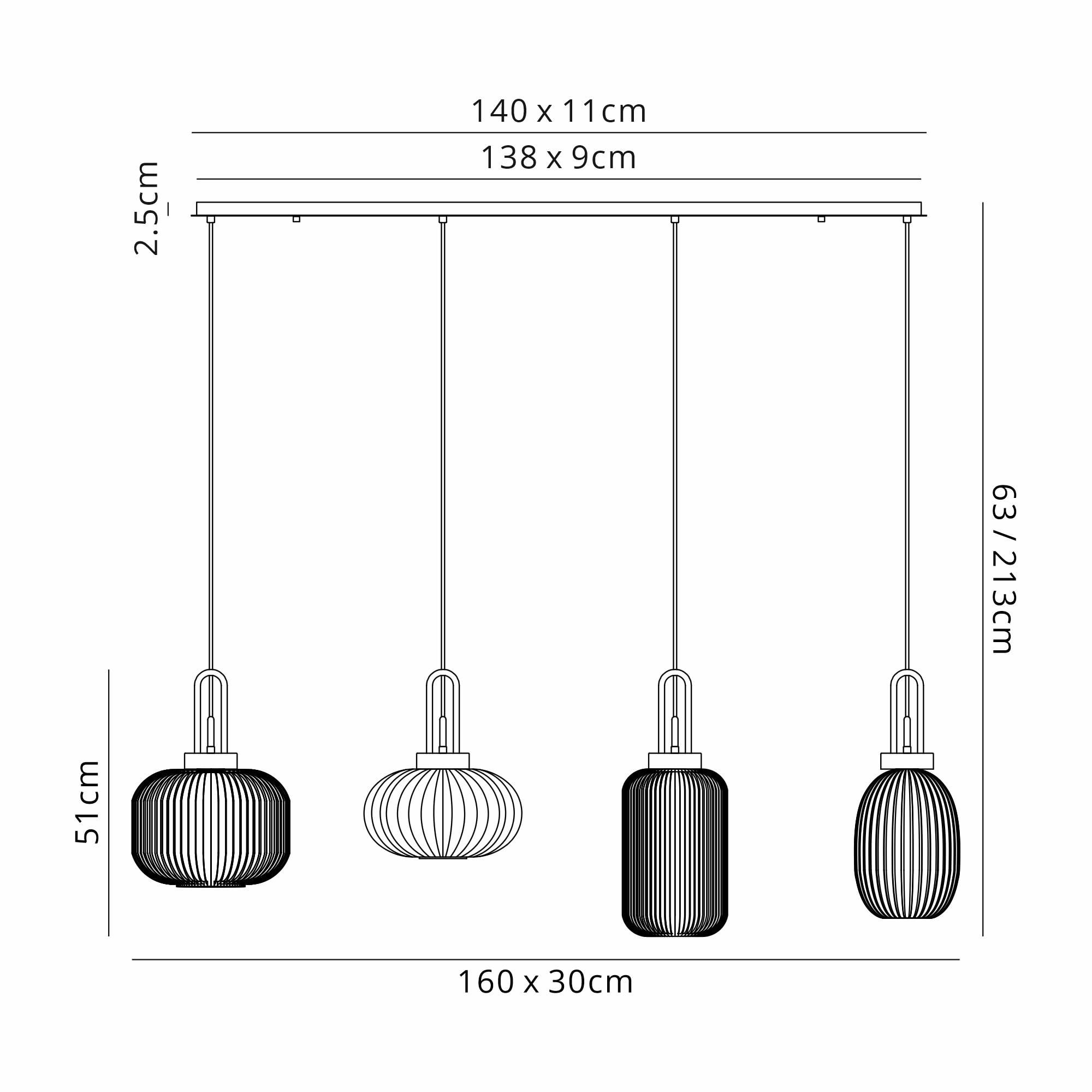 NLK15569 Acme 4 Light Linear Pendant Brass Gold Matt Black