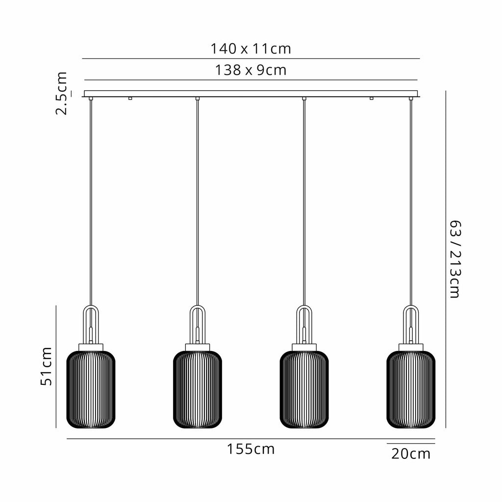 NLK15579 Acme 4 Light Linear Pendant Aged Pewter Matt Black