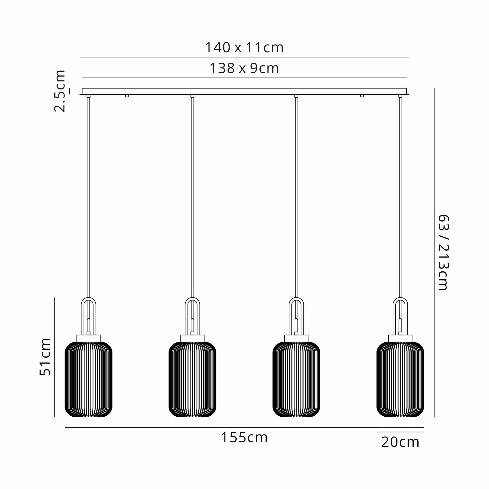 NLK15579 Acme 4 Light Linear Pendant Aged Pewter Matt Black