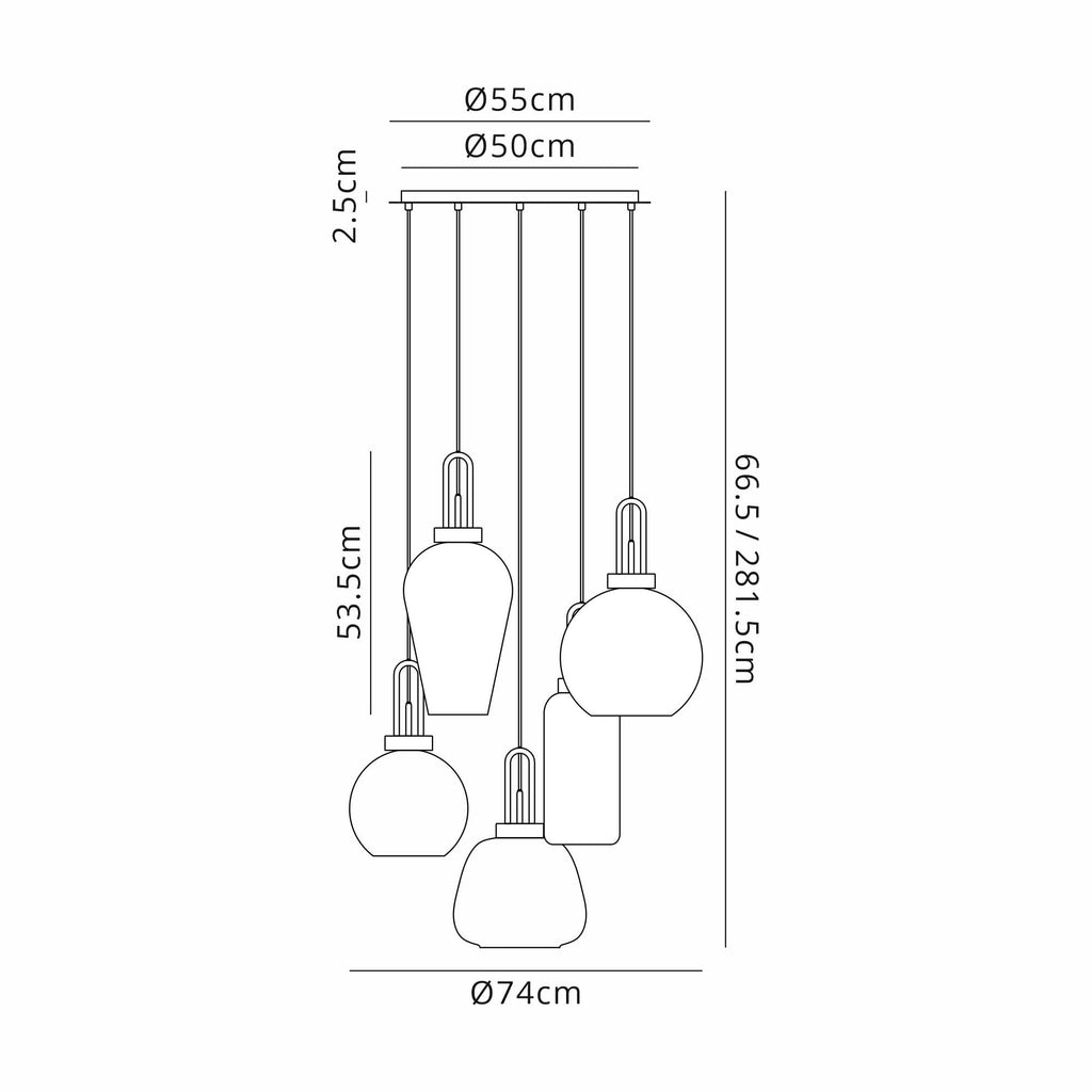 NLK15589 Acme 5 Light Round Pendant Brass Gold Matt Black