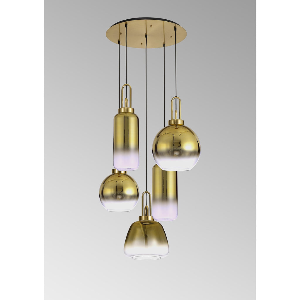 NLK15589 Acme 5 Light Round Pendant Brass Gold Matt Black