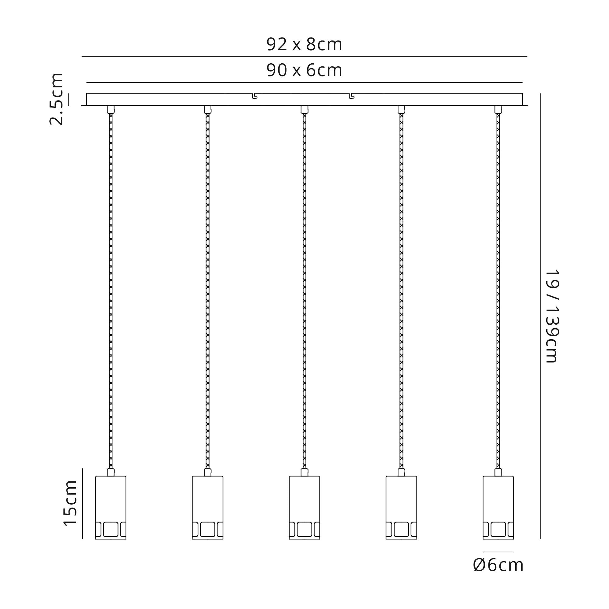 NL71249 Adner 5 Light Bar Pendant Black Painted Gold