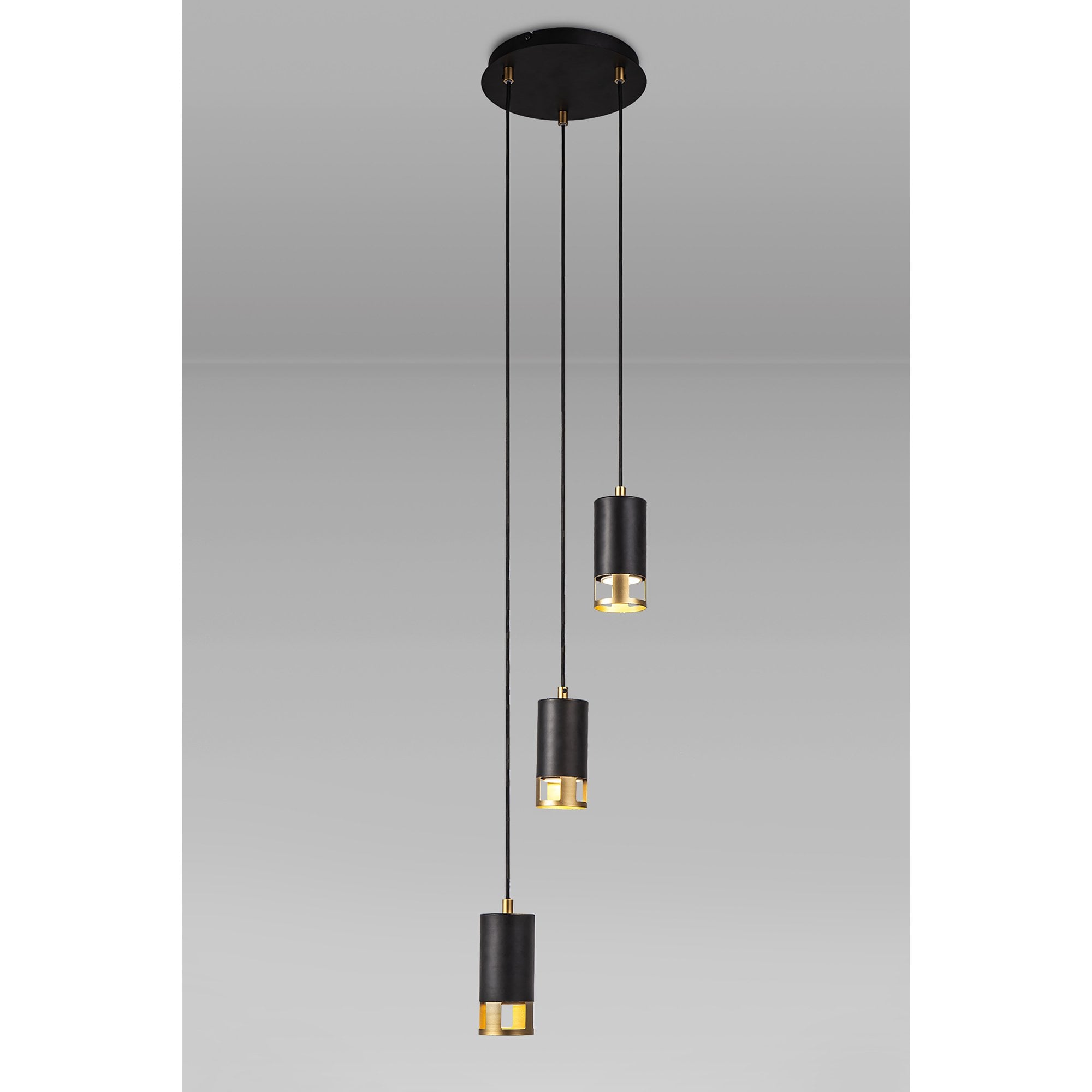 NL71259 Adner 3 Light Round Pendant Black Painted Gold