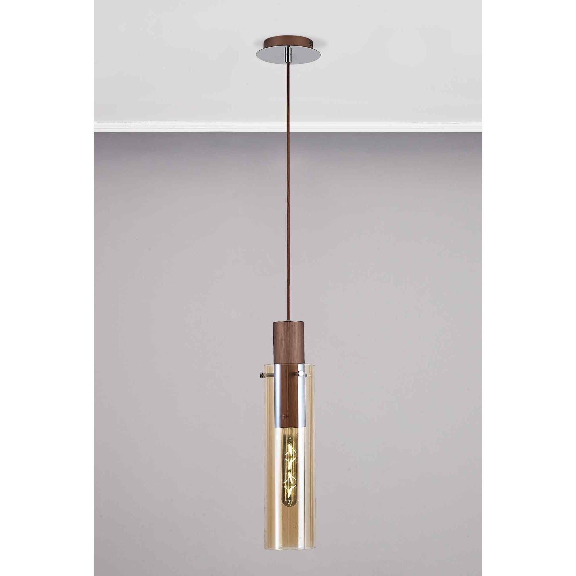 NL91649 Tokyo Slim 1 Light Pendant Mocha Polished Chrome