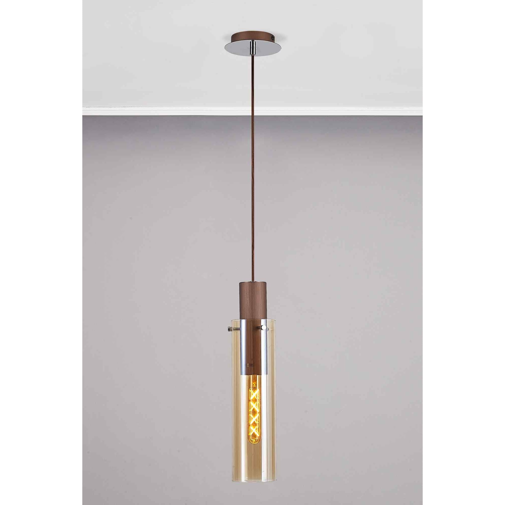 NL91649 Tokyo Slim 1 Light Pendant Mocha Polished Chrome