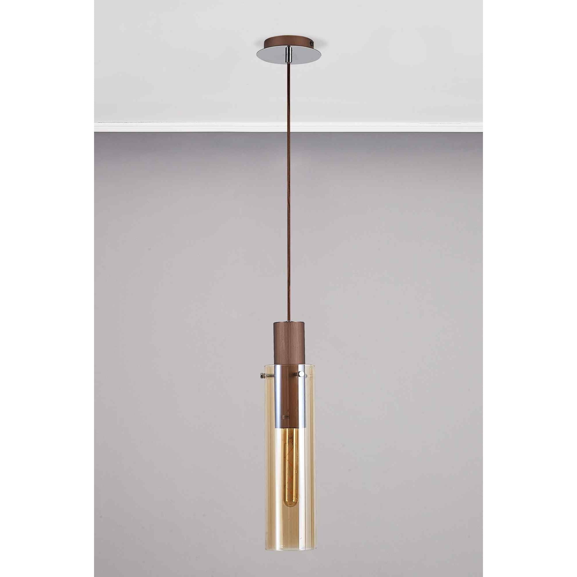 NL91649 Tokyo Slim 1 Light Pendant Mocha Polished Chrome