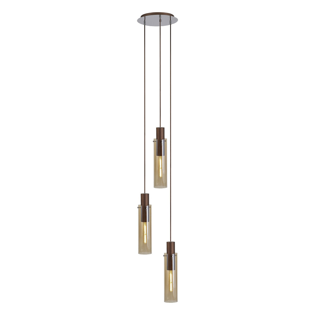 NL91659 Tokyo Slim 3 Light Round Pendant Mocha Polished Chrome