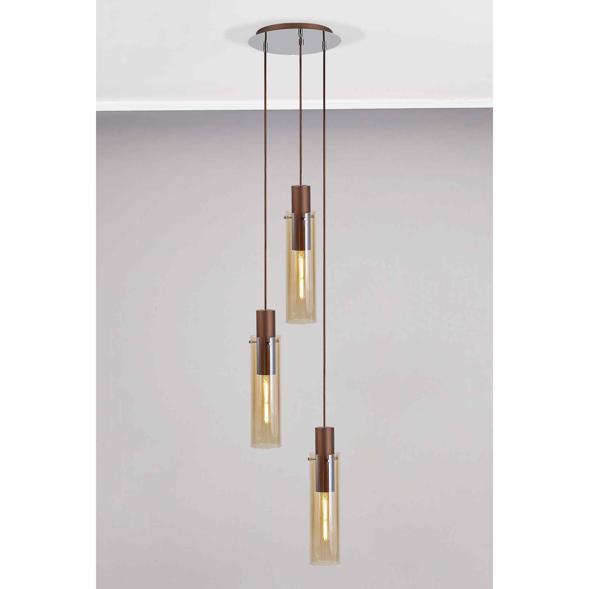 NL91659 Tokyo Slim 3 Light Round Pendant Mocha Polished Chrome