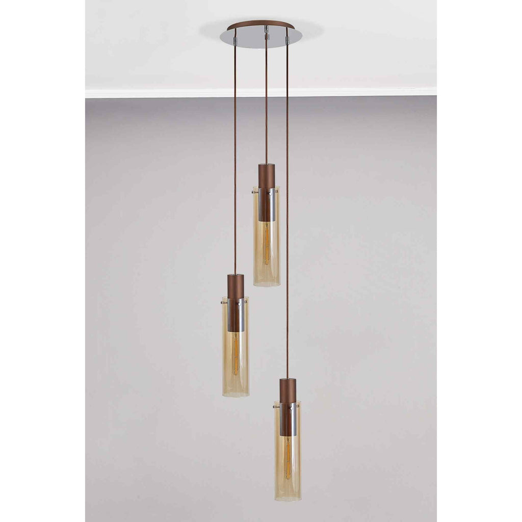 NL91659 Tokyo Slim 3 Light Round Pendant Mocha Polished Chrome