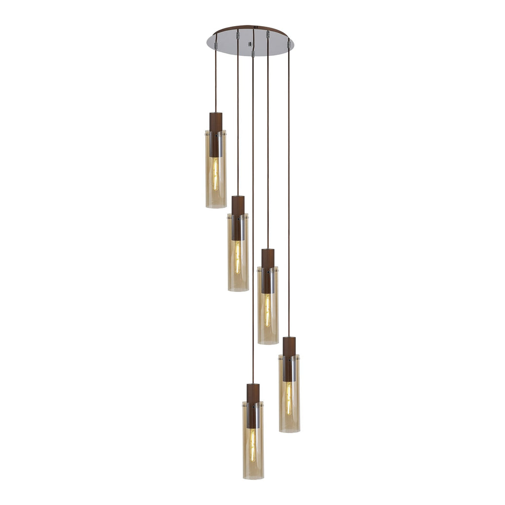 NL91669 Tokyo Slim 5 Light Round Pendant Mocha Polished Chrome