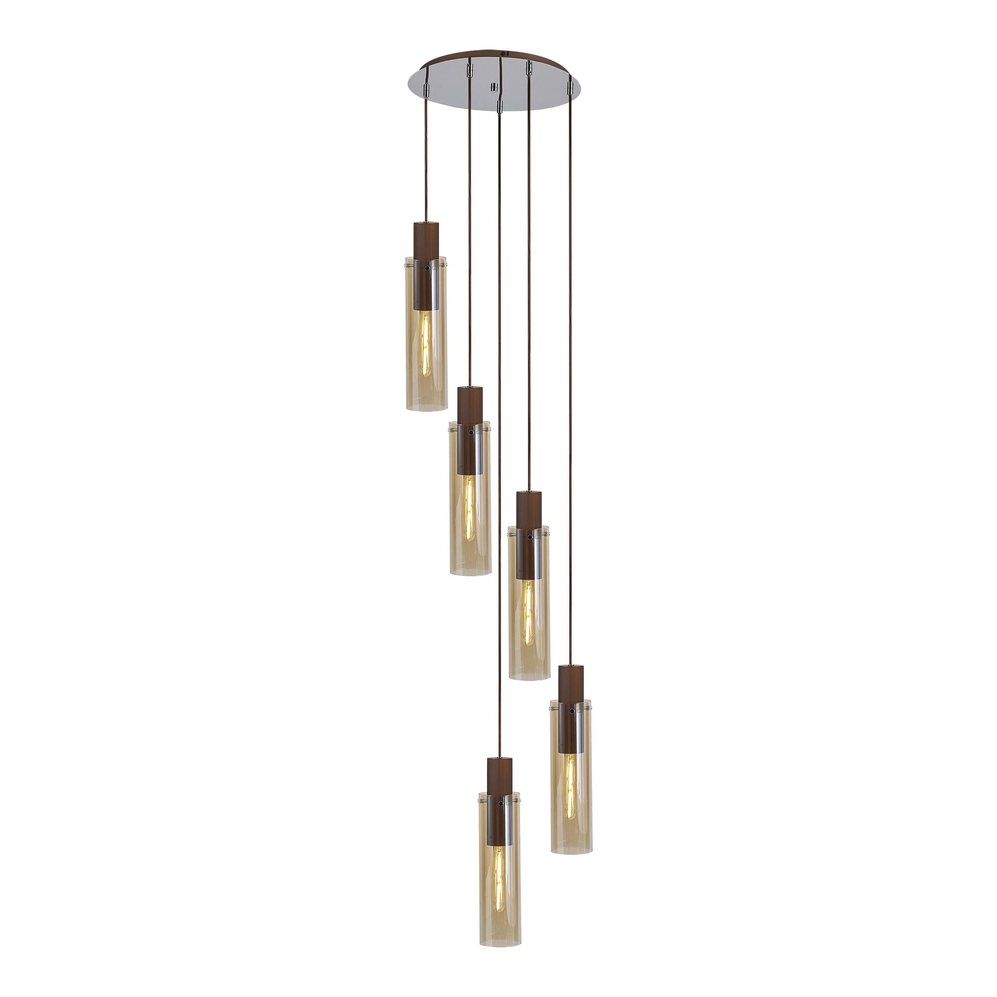 NL91669 Tokyo Slim 5 Light Round Pendant Mocha Polished Chrome
