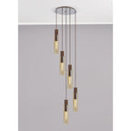 NL91669 Tokyo Slim 5 Light Round Pendant Mocha Polished Chrome