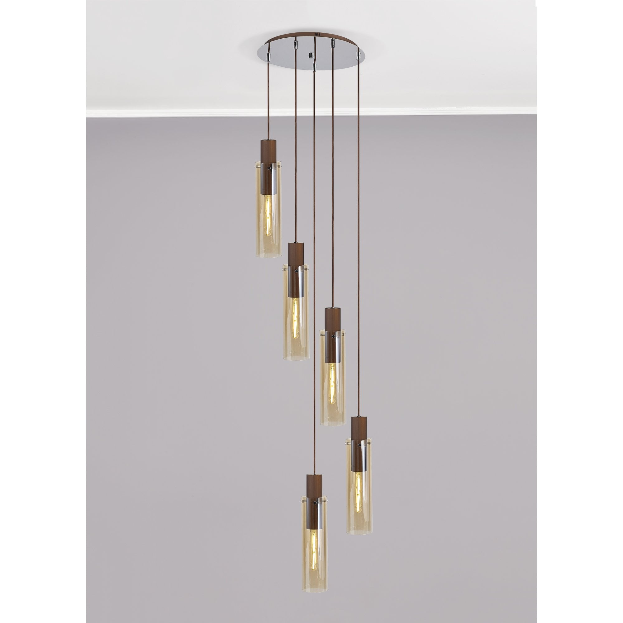 NL91669 Tokyo Slim 5 Light Round Pendant Mocha Polished Chrome