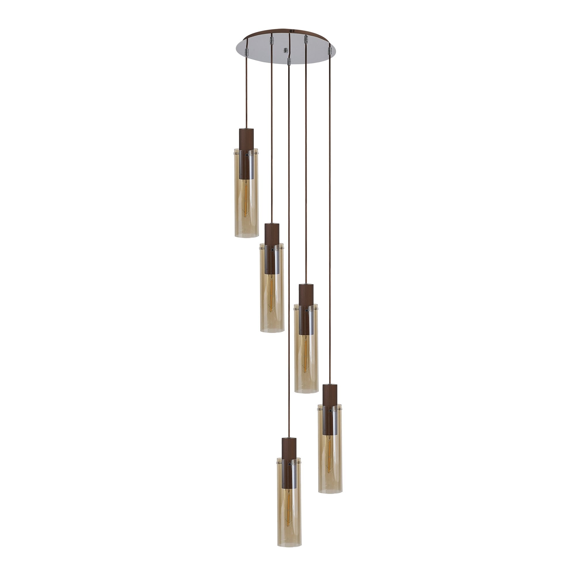 NL91669 Tokyo Slim 5 Light Round Pendant Mocha Polished Chrome