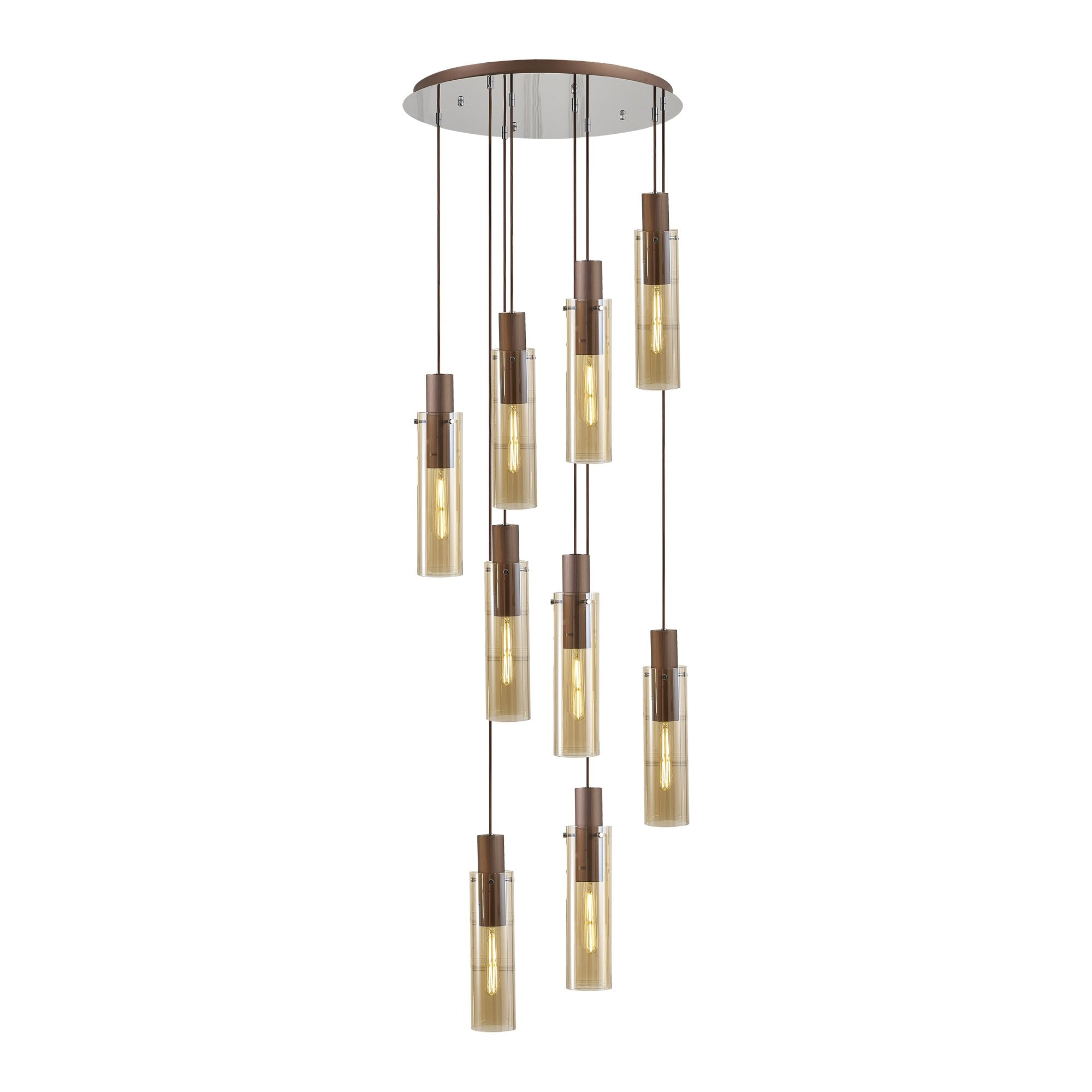 NL91679 Tokyo  Slim 9 Light Round Pendant Mocha Polished Chrome