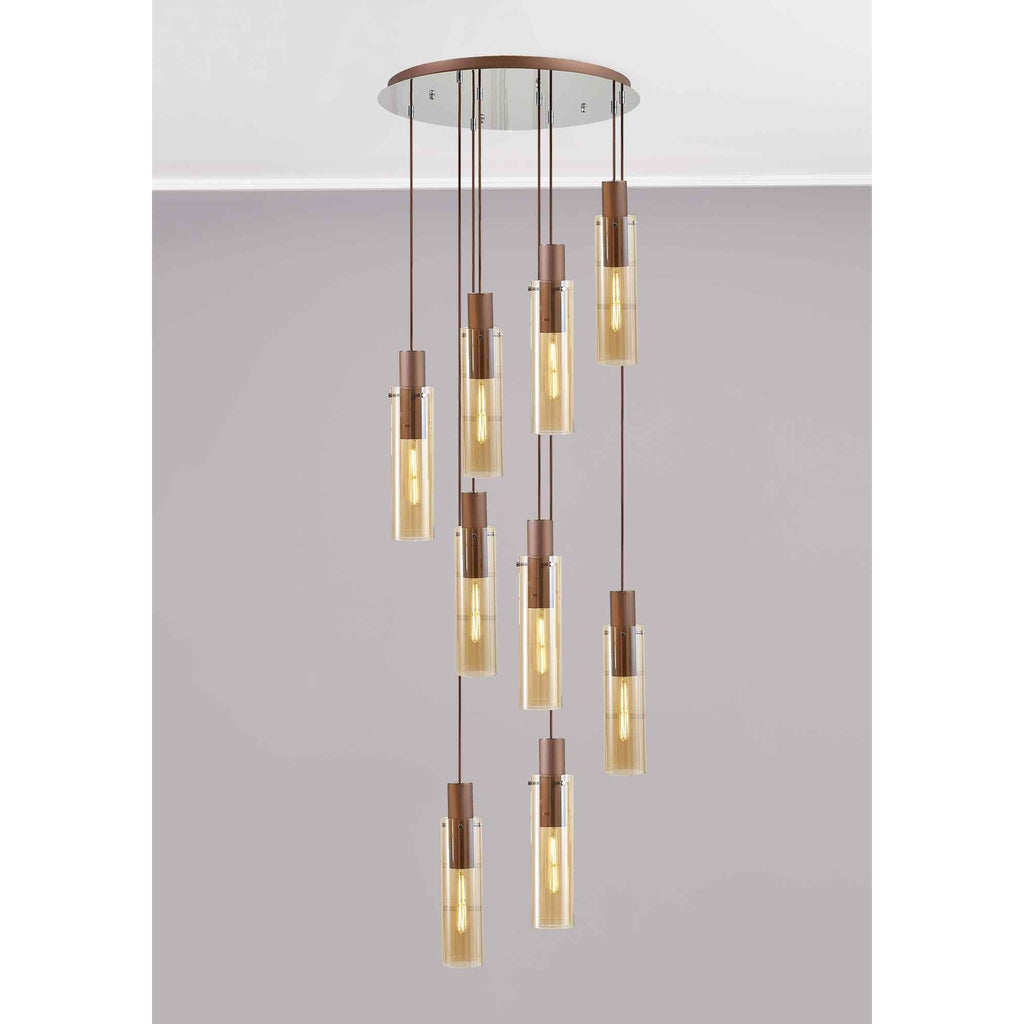 NL91679 Tokyo  Slim 9 Light Round Pendant Mocha Polished Chrome