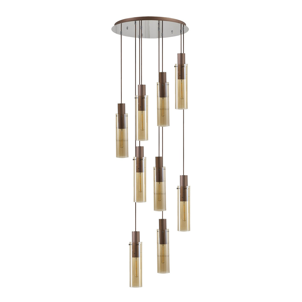 NL91679 Tokyo  Slim 9 Light Round Pendant Mocha Polished Chrome