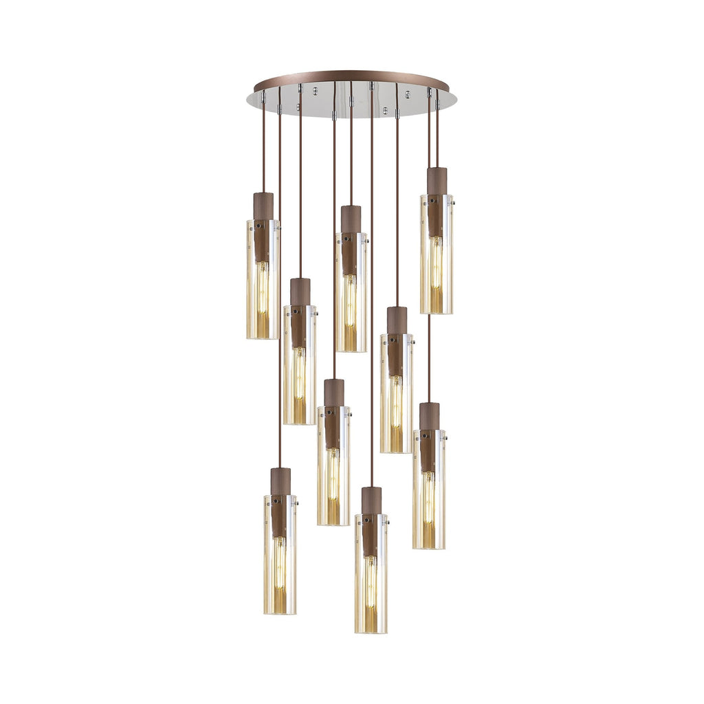 NL91679 Tokyo  Slim 9 Light Round Pendant Mocha Polished Chrome
