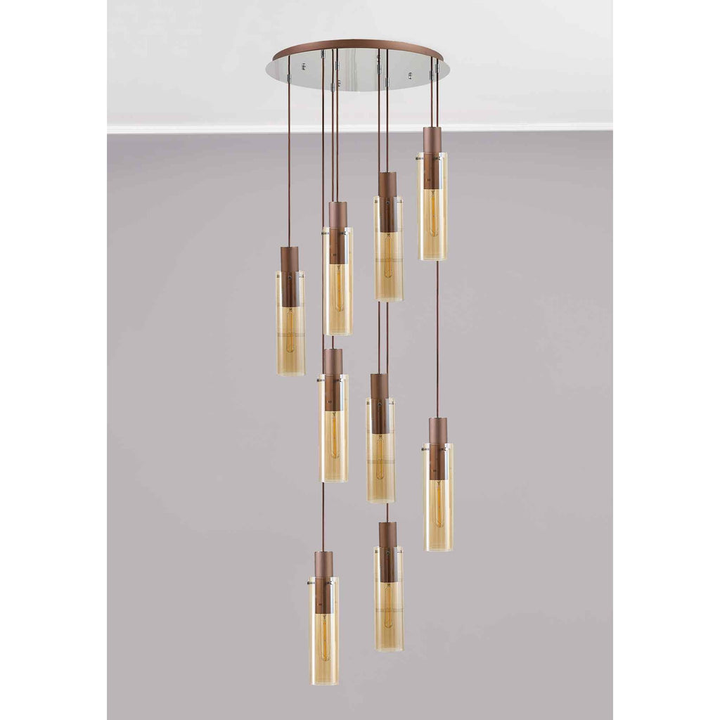 NL91679 Tokyo  Slim 9 Light Round Pendant Mocha Polished Chrome