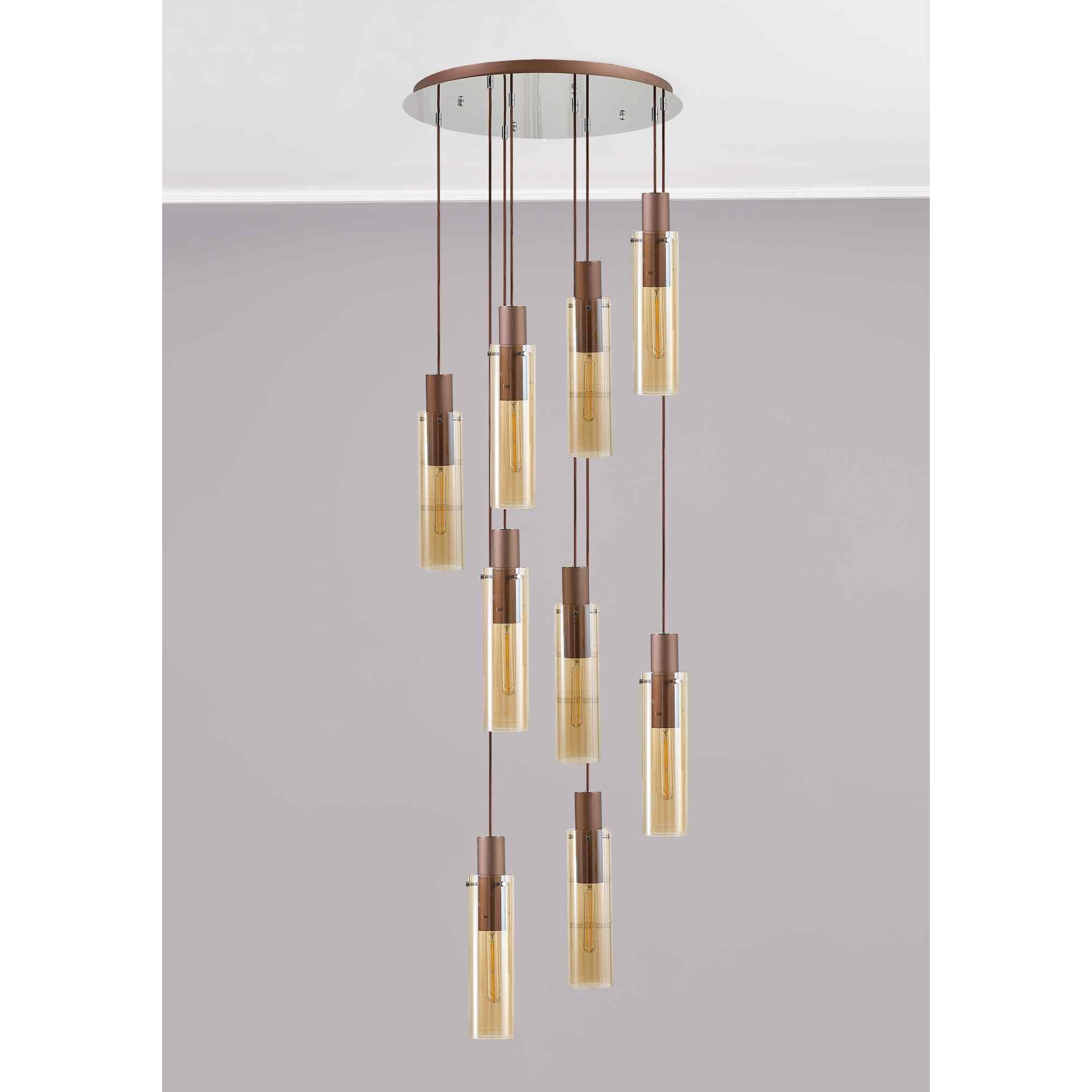 NL91679 Tokyo  Slim 9 Light Round Pendant Mocha Polished Chrome