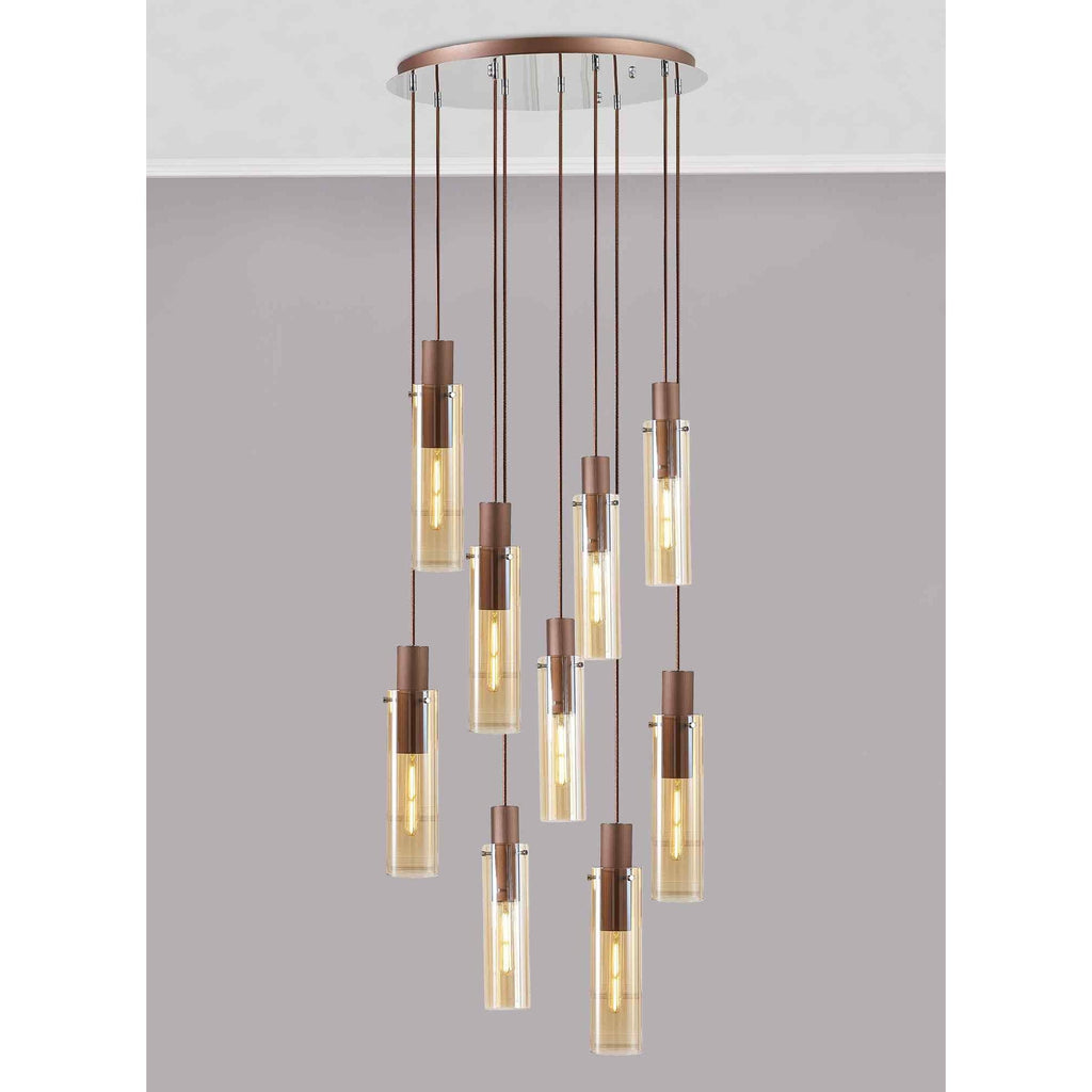 NL91679 Tokyo  Slim 9 Light Round Pendant Mocha Polished Chrome