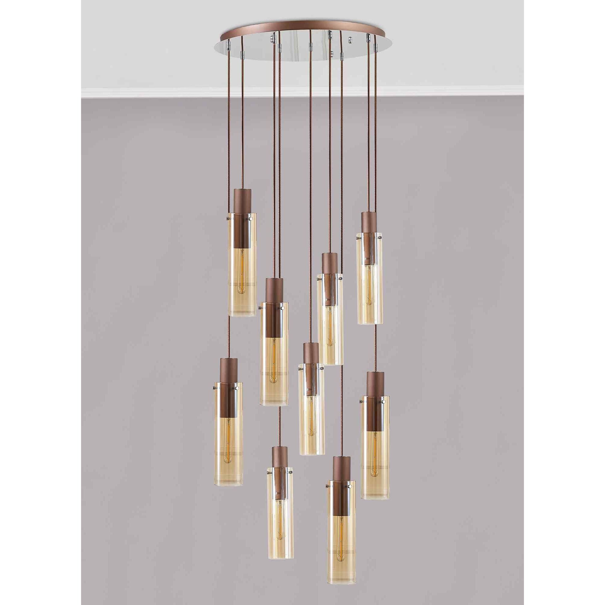 NL91679 Tokyo  Slim 9 Light Round Pendant Mocha Polished Chrome