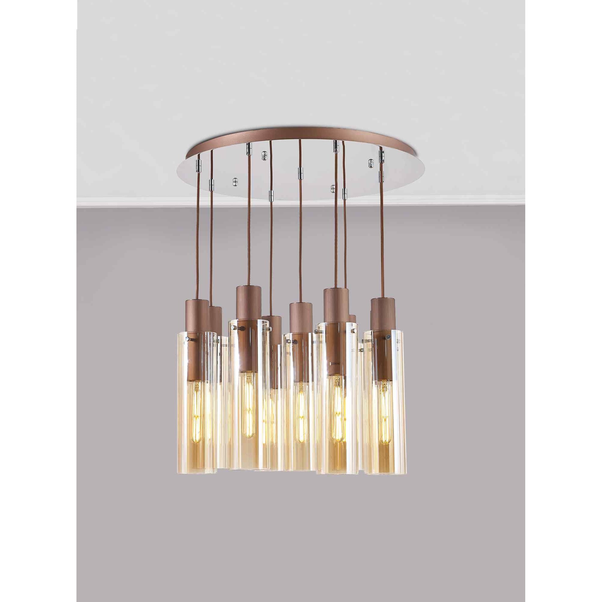 NL91679 Tokyo  Slim 9 Light Round Pendant Mocha Polished Chrome