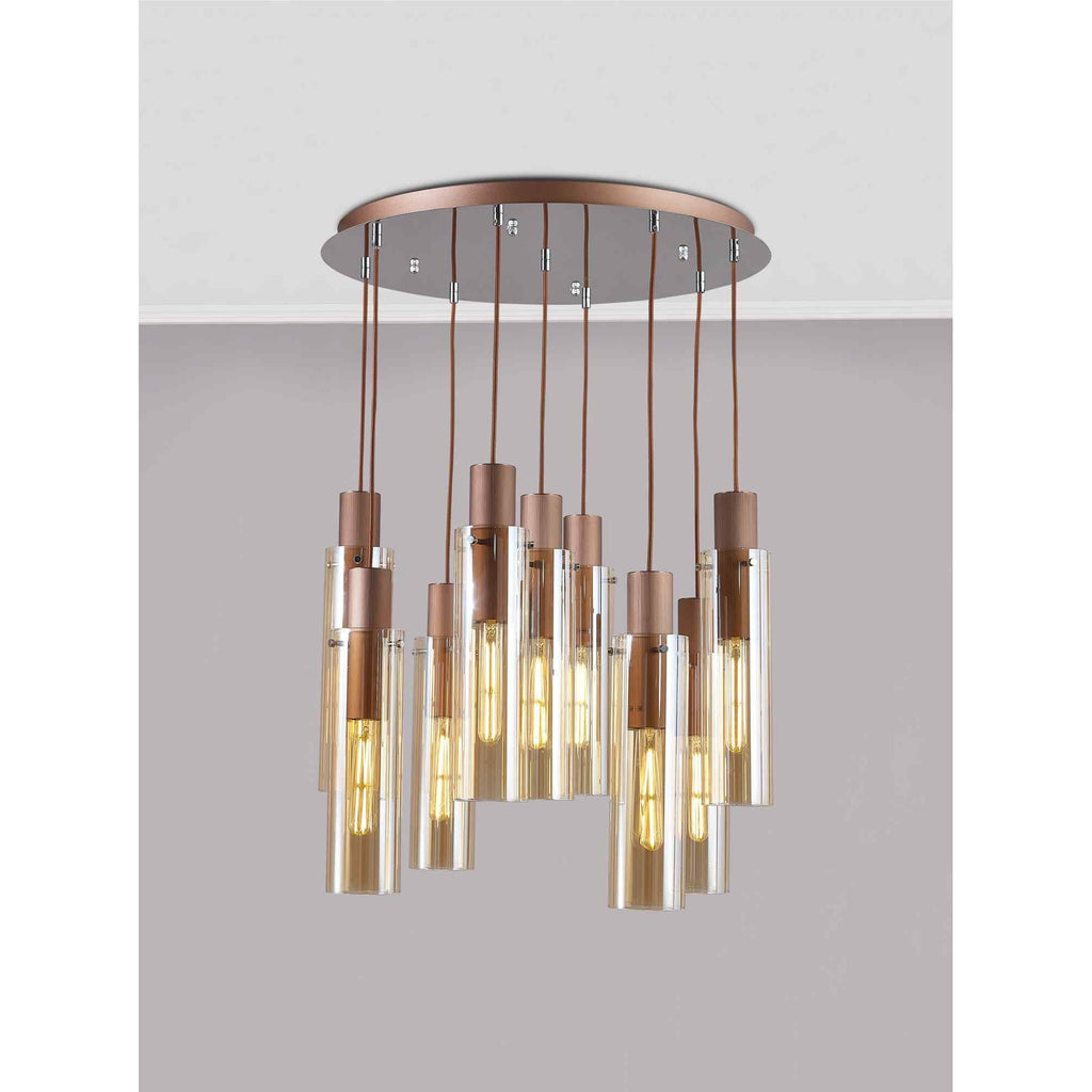 NL91679 Tokyo  Slim 9 Light Round Pendant Mocha Polished Chrome