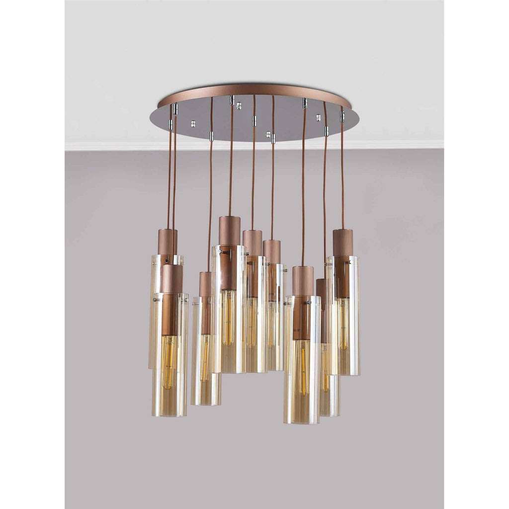 NL91679 Tokyo  Slim 9 Light Round Pendant Mocha Polished Chrome