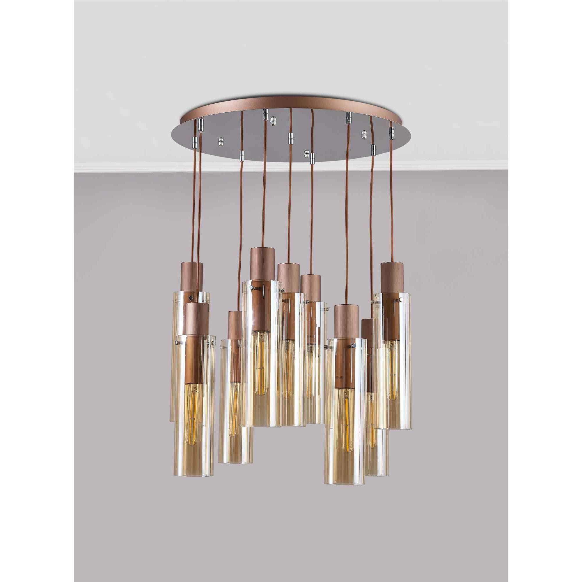 NL91679 Tokyo  Slim 9 Light Round Pendant Mocha Polished Chrome