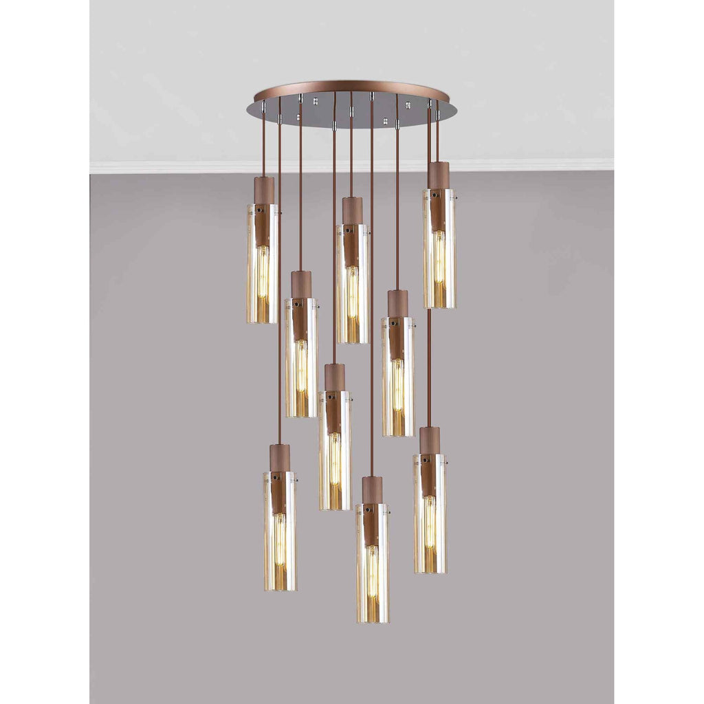 NL91679 Tokyo  Slim 9 Light Round Pendant Mocha Polished Chrome